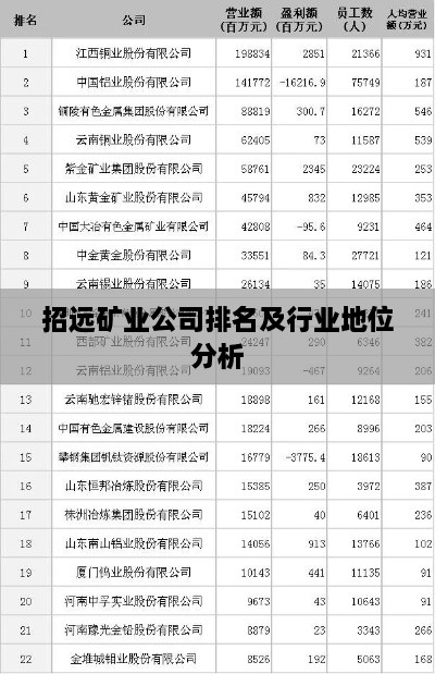招远矿业公司排名及行业地位分析
