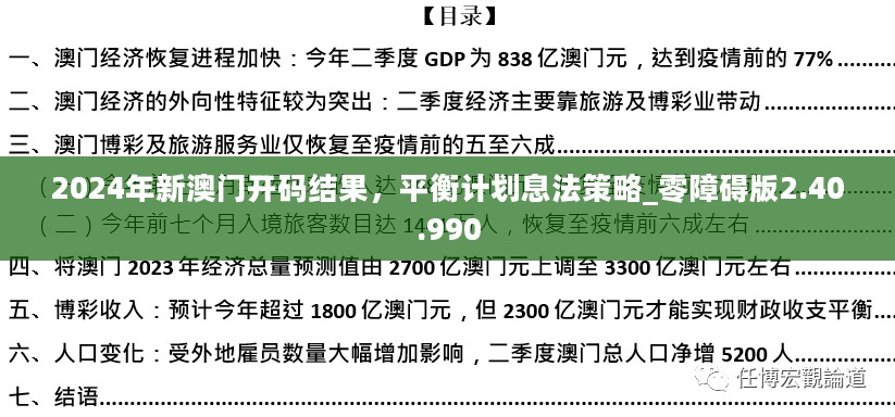 2024年新澳门开码结果，平衡计划息法策略_零障碍版2.40.990