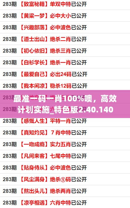 最准一码一肖100%噢，高效计划实施_特色版2.40.140