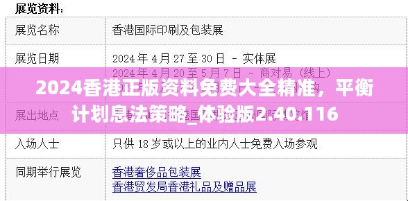 2024香港正版资料免费大全精准，平衡计划息法策略_体验版2.40.116