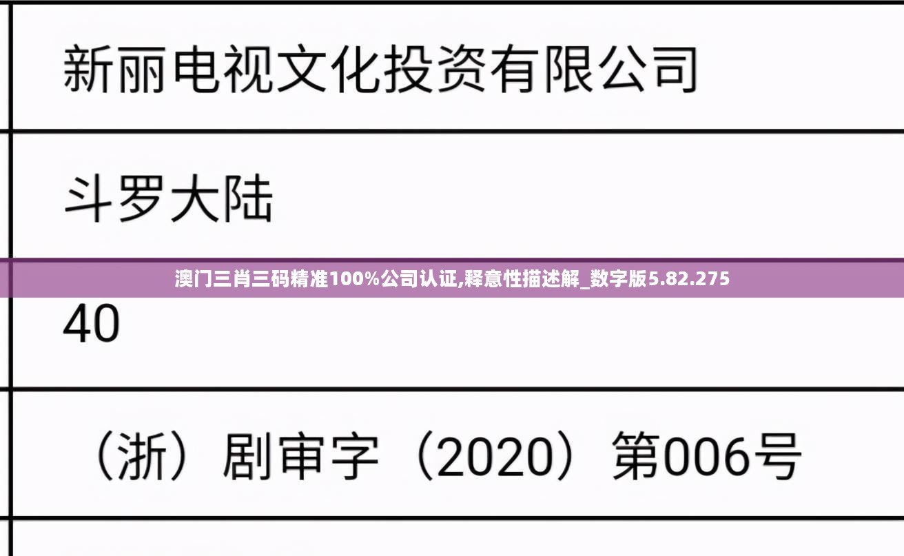 澳门三肖三码精准100%公司认证,释意性描述解_数字版5.82.275