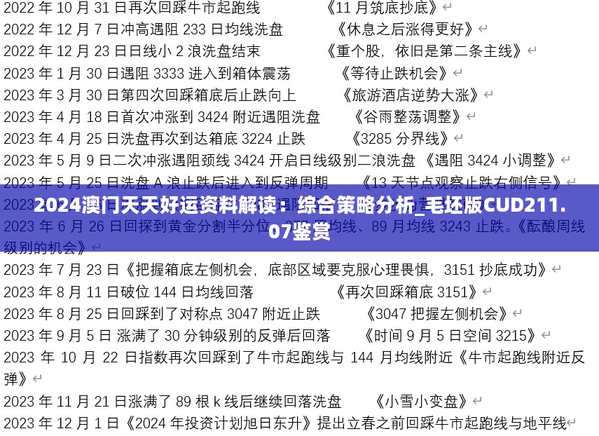 2024澳门天天好运资料解读：综合策略分析_毛坯版CUD211.07鉴赏