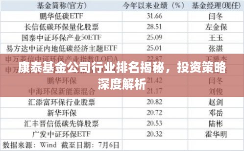 康泰基金公司行业排名揭秘，投资策略深度解析