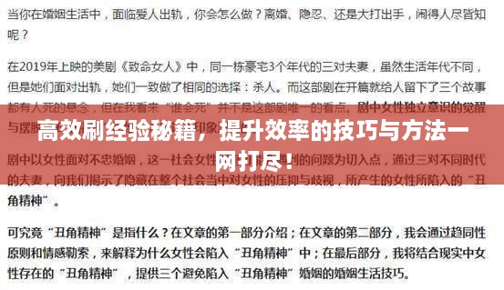 高效刷经验秘籍，提升效率的技巧与方法一网打尽！