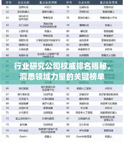 行业研究公司权威排名揭秘，洞悉领域力量的关键榜单